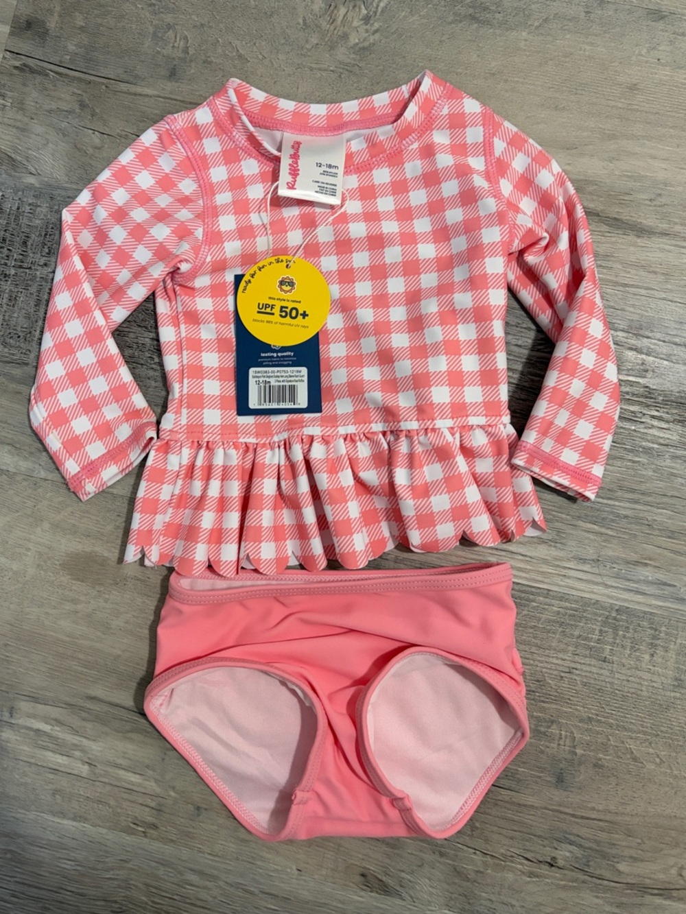 Ruffle Butts Pink Gingham Peplum Rashguard Swim Set